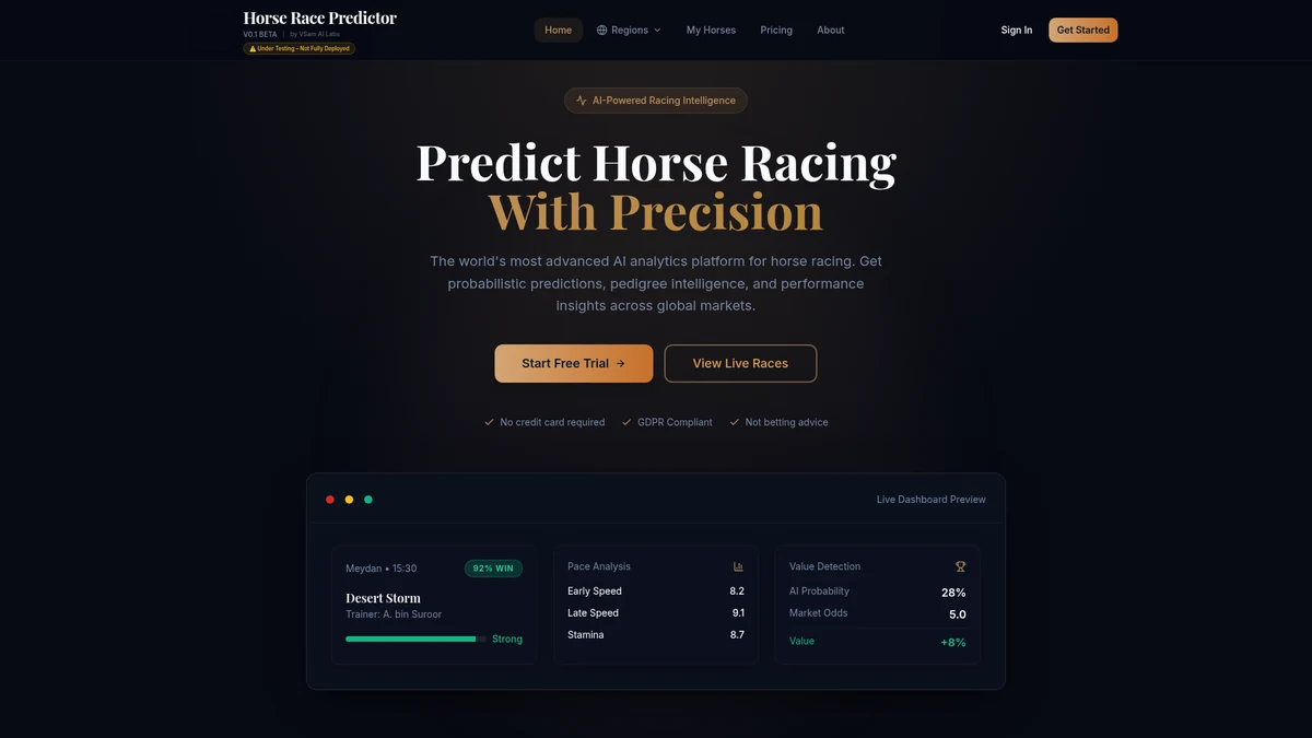 Horse Race Analyzer prototype landing-page preview